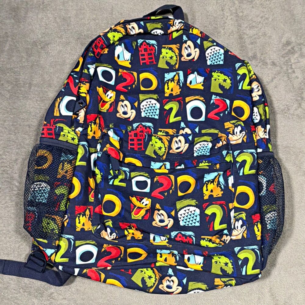 Disney Mickey Mouse Multicolor Graphic Print Medium Backpack Zip Mesh Pocket